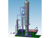 Установка из сложной перекрестноточной насадочной колонны АВТ и дополнительного оборудования (теплообменники, насосы(показано условно), задвижек и трубопровода)